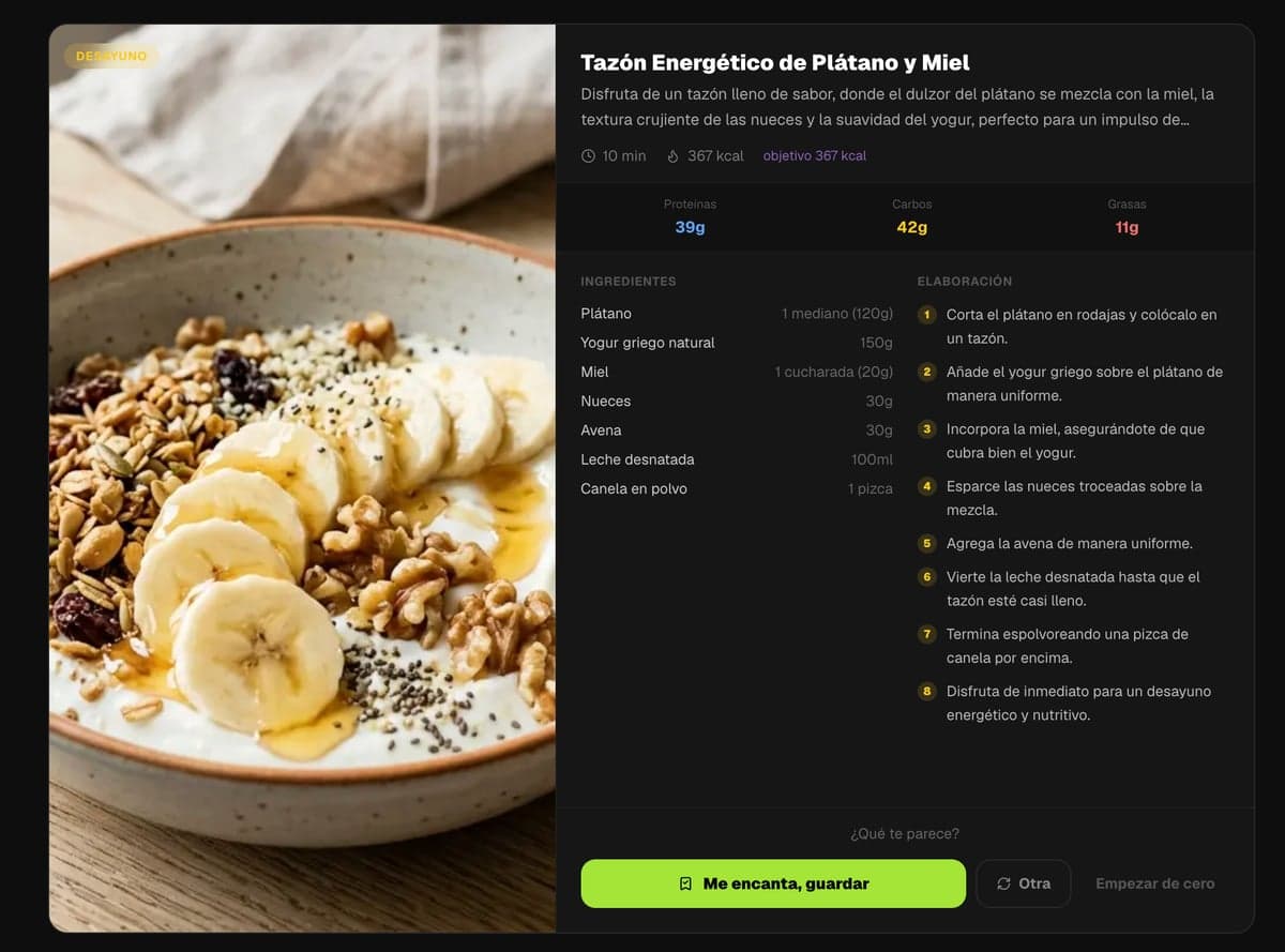 Receta completa con macros, lista para guardar